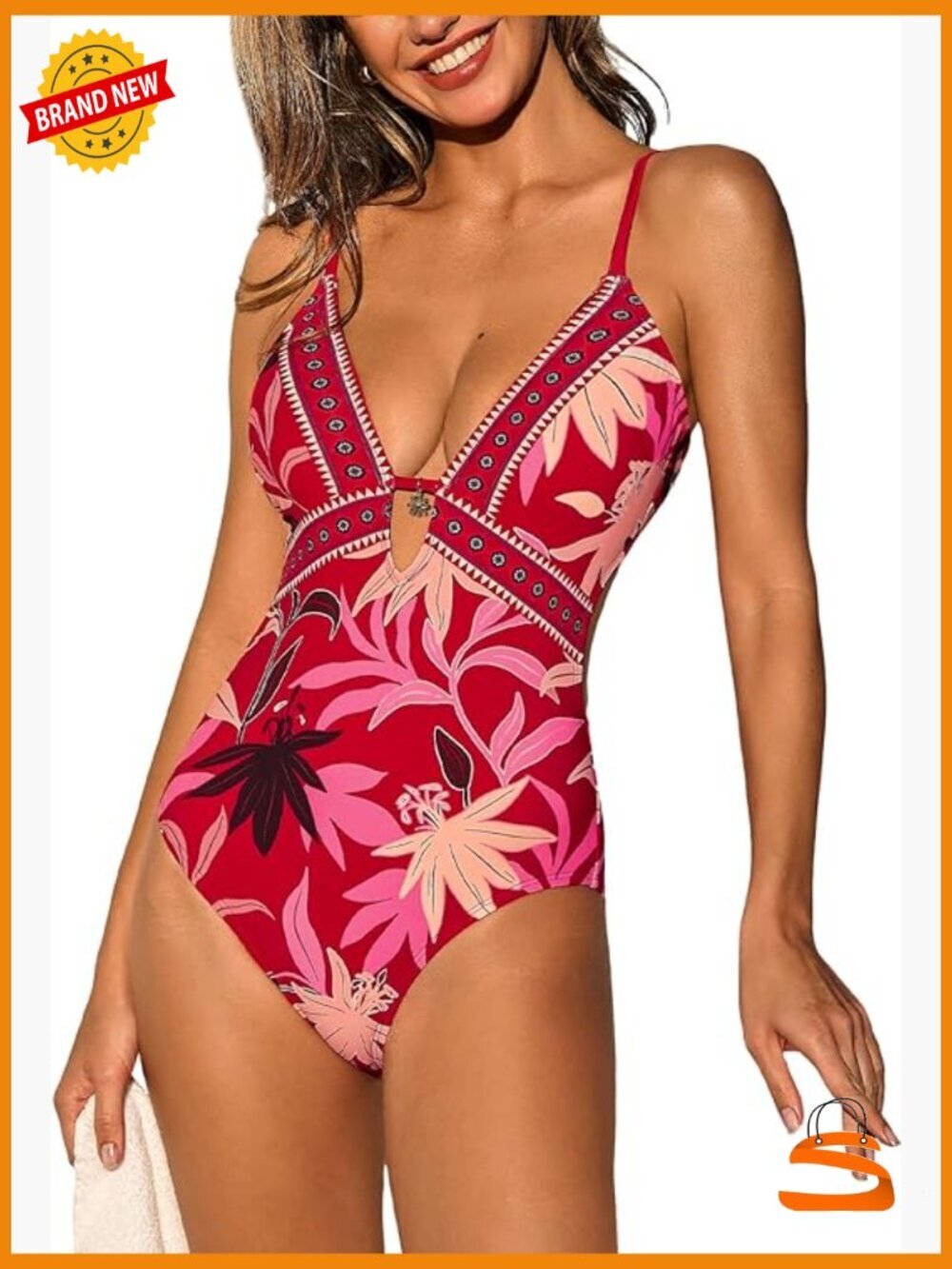 Deep V Plunging Neck Monokini Swimsuit Cutout Self Tie